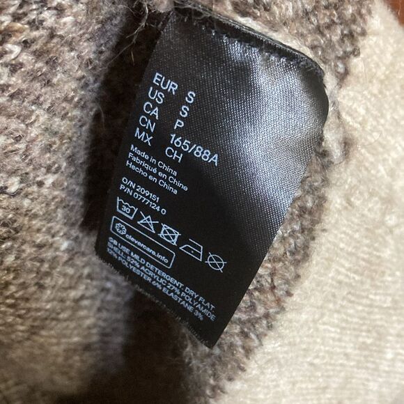 H&M animal print jacquard wool blend long open brown cardigan Sz S - Picture 4 of 9